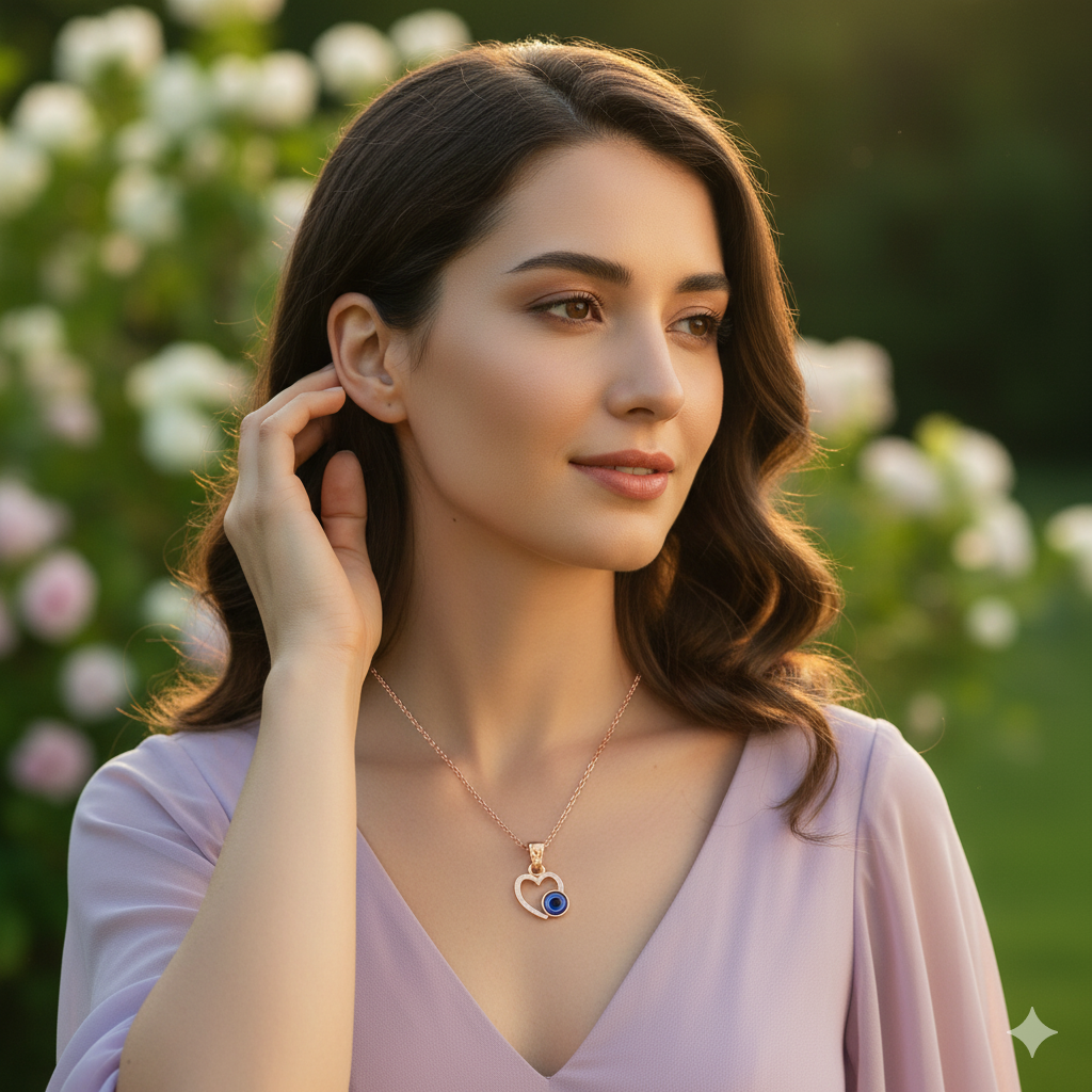 The99Jewel Heart Shaped Evil Eye Chain Pendant - 1405007