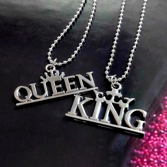 Couples Rhodium Plated King & Queen Pendant
