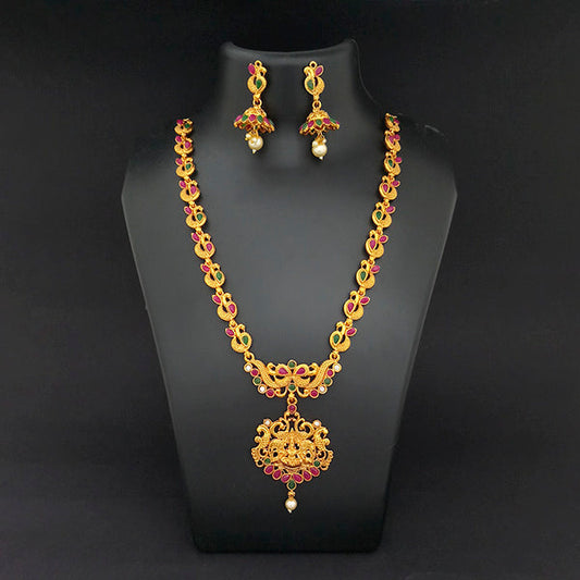Maroon And Green Pota Stone Necklace Set