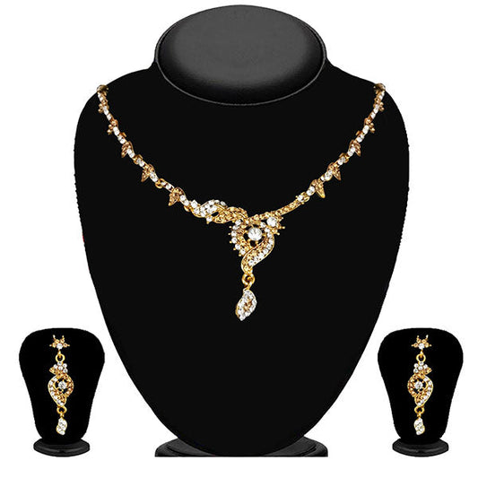 Gold Plated Brown Austrian Stone Necklace Set