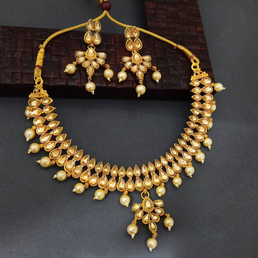 Brown Kundan Stone Gold Plated Traditional Choker Necklace Set