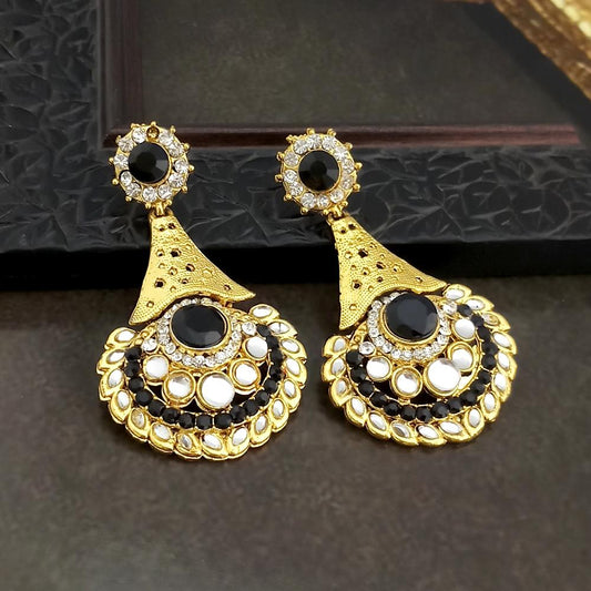 Austrian Stone Black Gold Plated Kundan Earrings