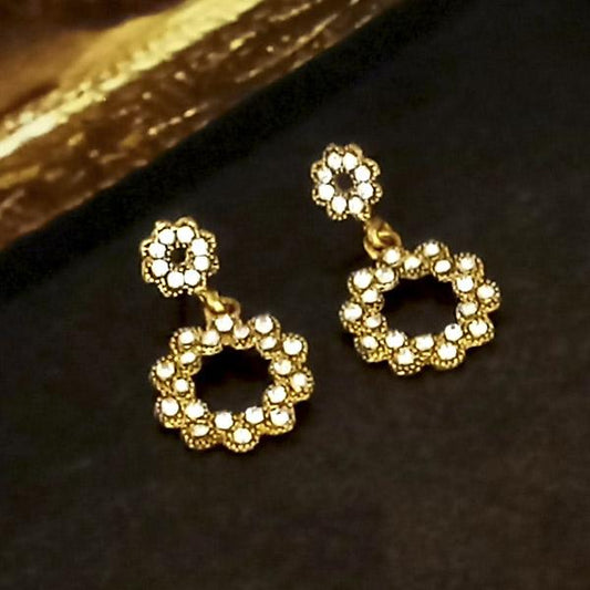 White Austrian Stone Gold Plated Dangler Earrings