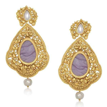 Purple Resin Stone Gold Plated Dangler Earrings