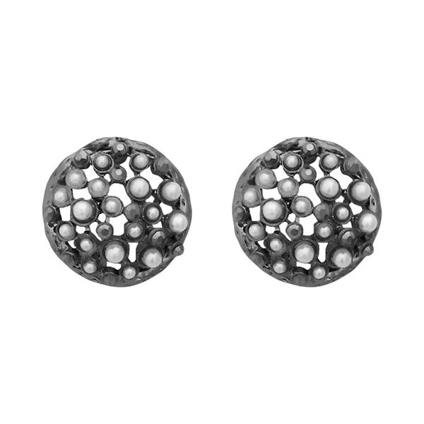Marcasite Stone Black Pearl Stud Earrings