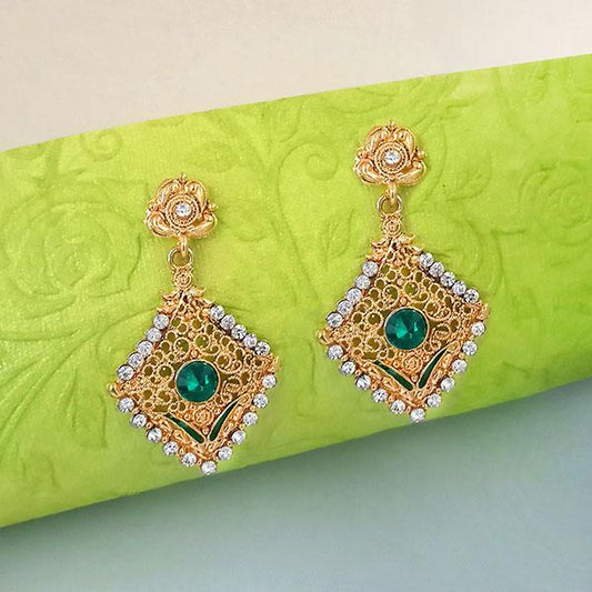 Green Austrian Stone Gold Plated Dangler Earrings