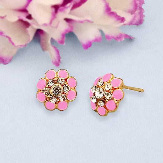 Pink Enamel Austrian Stone Gold Plated Stud Earrings