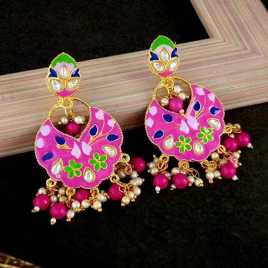 Austrian Stone Pink Meenakari Dangler Earrings