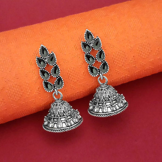 Oxidised Plated Leaf Design Jhumki Earrings