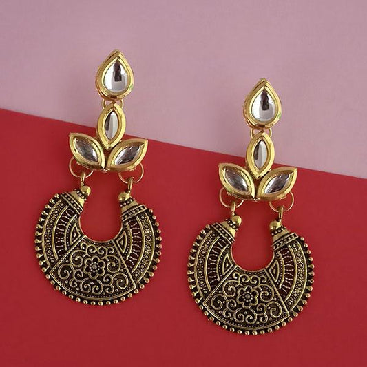 Gold Plated Kundan Stone Dangler Earrings
