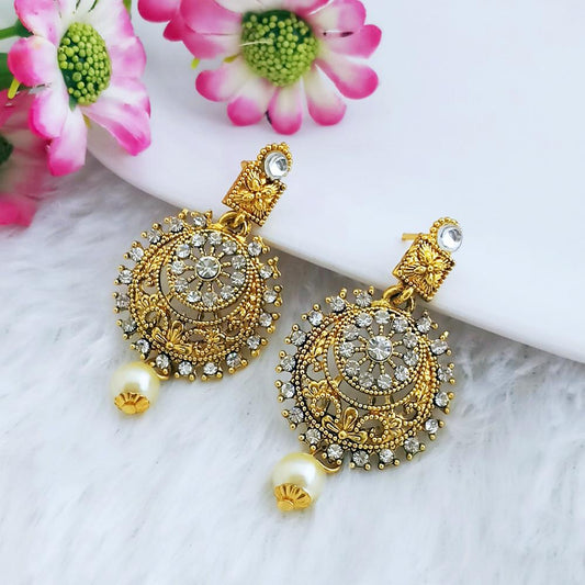 Gold Plated Austrian Stone Pearl Earrings
