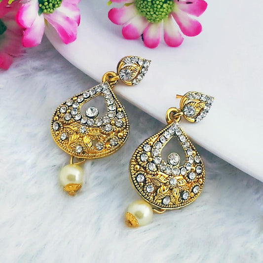 Gold Plated Austrian Stone Pearl Earrings