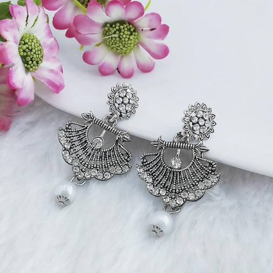 Silver Plated Austrian Stone Pearl Earrings