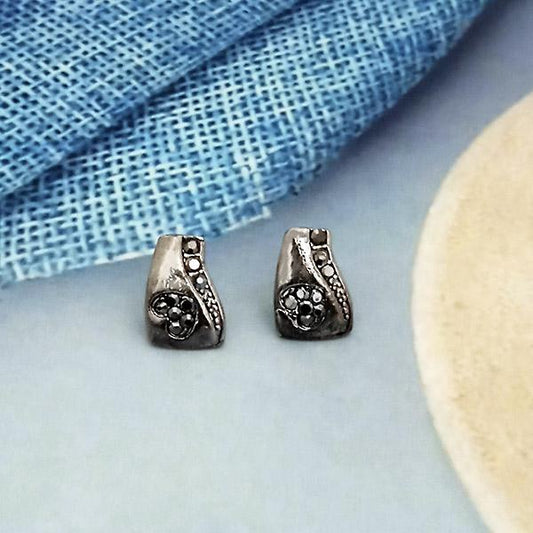Marcasite Stone Antique Silver Plated Stud Earrings
