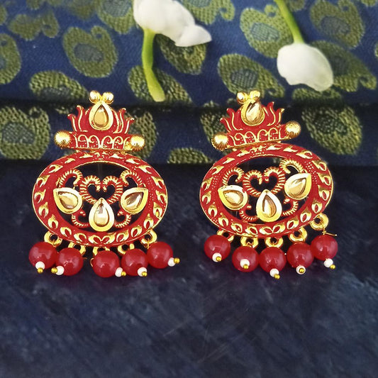 Red Matte Meenakari Dangler Beads Drop Earrings