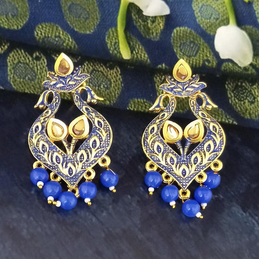 Blue Matte Meenakari Dangler Beads Drop Earrings