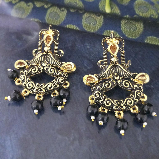 Black Matte Meenakari Dangler Beads Drop Earrings