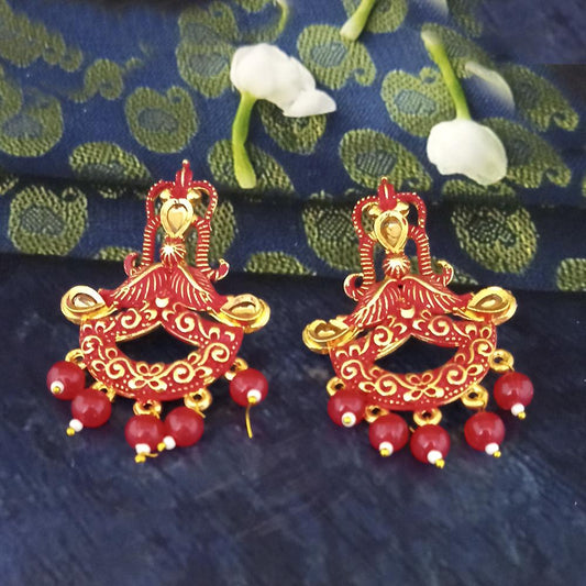 Red Matte Meenakari Dangler Beads Drop Earrings