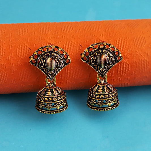 Floral Antique Gold Plated Jhumki Earrings