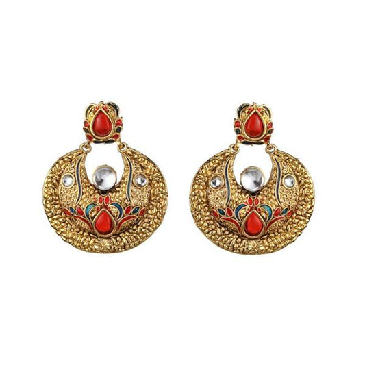 Gold Plated Red Kundan Chandbali Earrings
