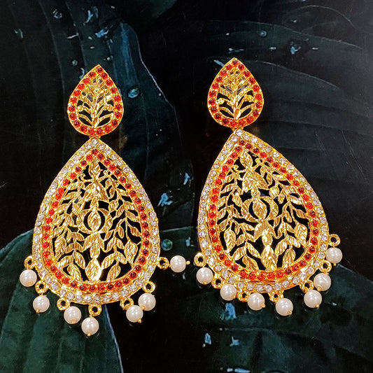 Red Austrian Stone Gold Plated Dangler Earrings
